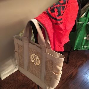 Tory Burch Leather and Straw Purse